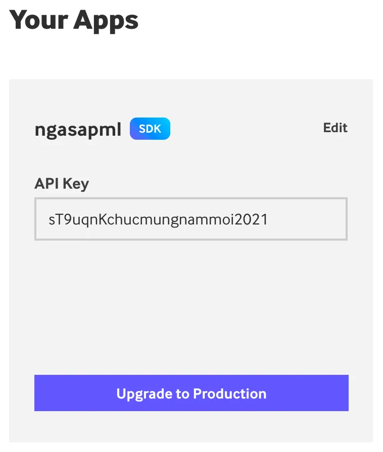 Thông tin App vừa tạo và API Key