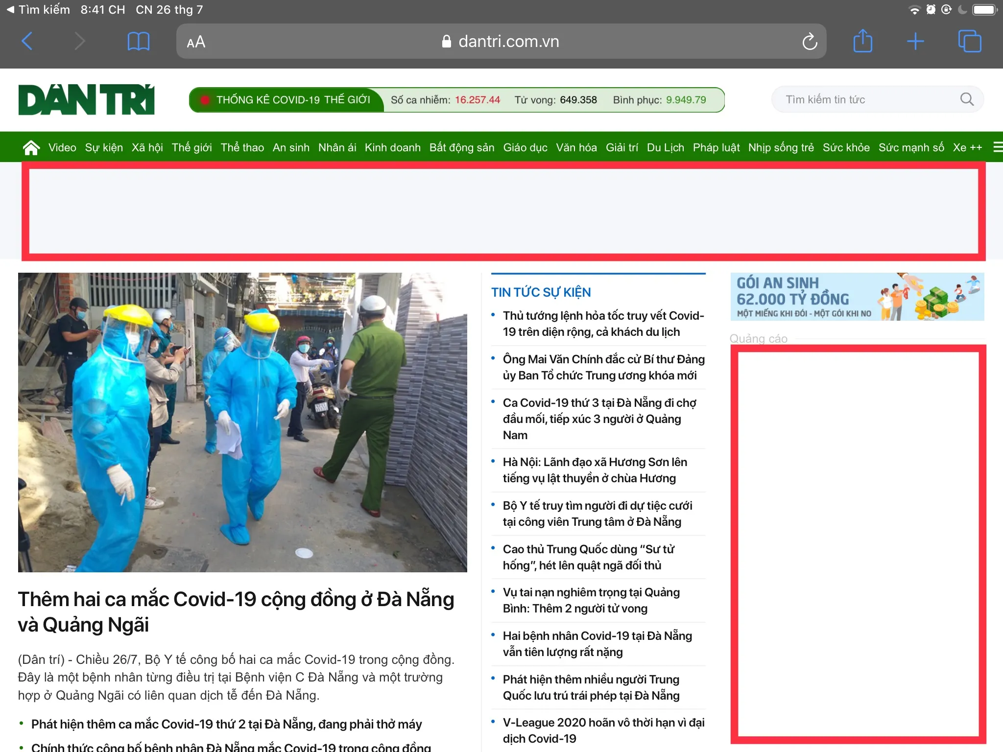 Quảng cáo đã bị chặn khi Firefox Focus được bật