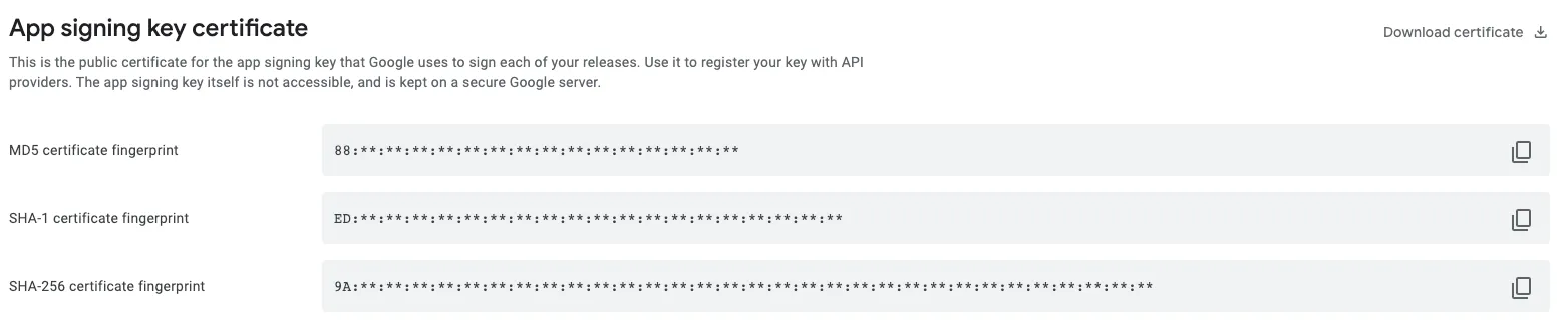App signing key certificate